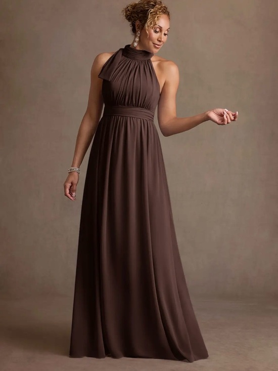 Azazie Dresses & Skirts - Azazie Chocolate Brown Halter Maxi Dress